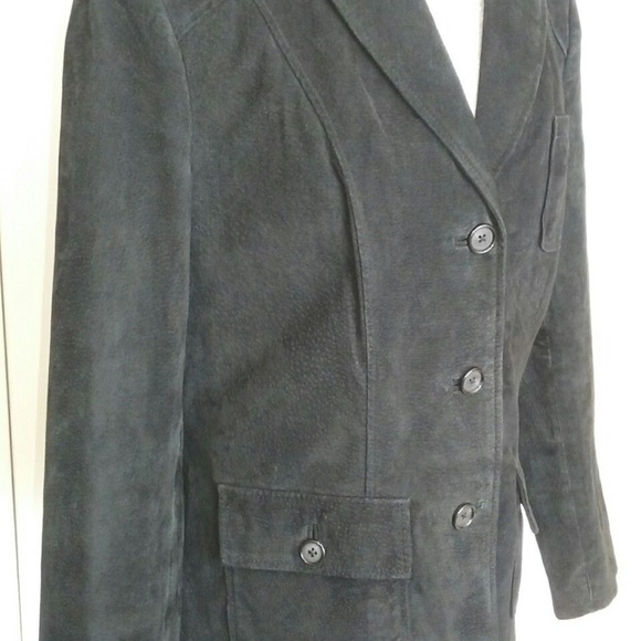STYLE & CO SUEDE LEATHER Black JACKET blazer Coat - Picture 2 of 6